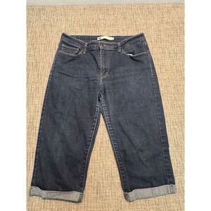 Levi's Capri Jeans Women's Size 12 Blue Denim Dark Wash Cuffed Stretch 5-Pockets